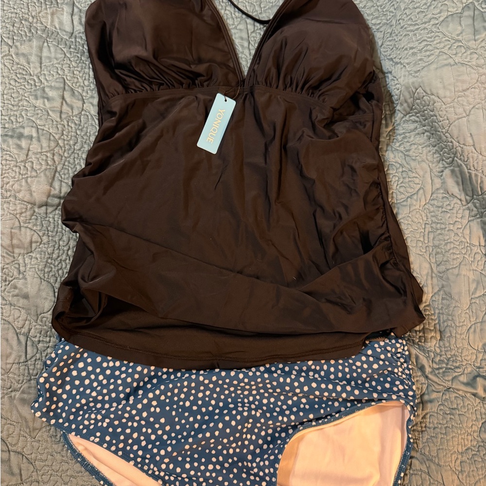 Women’s tankini with Blue Polka Dot Bottom